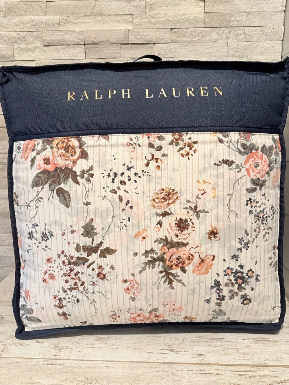 Ralph Lauren F/Q Thompson Cream Floral - Striped Comforter  94”x 96" NWT $550